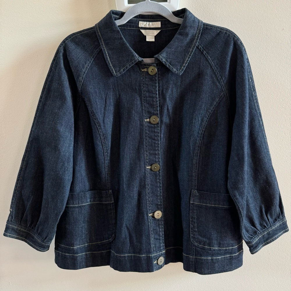 Christopher & Banks Womens Stretch Denim Jean Jacket Sz XL Boxy Nautical Cottage